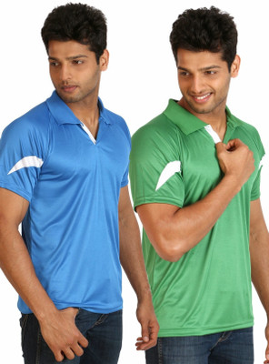 

Campus Sutra Solid Men Polo Neck Light Blue, Green T-Shirt(Pack of 2)