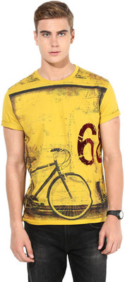 

Fritzberg Printed Men's Round Neck Yellow T-Shirt, Sulphur