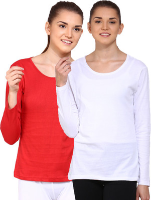 

Ap'pulse Solid Women's Round Neck Red, White T-Shirt(Pack of 2), _red_wite