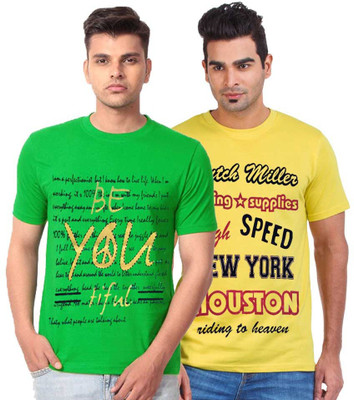 

Cool Club Printed Men' Round Neck Multicolor T-Shirt(Pack of 2, Green;yellow