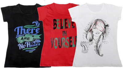 

IndiWeaves Girls Printed, Solid T Shirt(Multicolor, Black & red & white