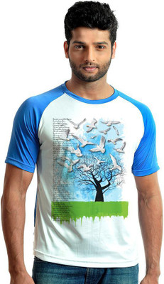 

6th Cross Graphic Print Men's Round Neck Multicolor T-Shirt, Cyan blue;white