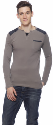 

Gritstones Solid Men's Round Neck Grey T-Shirt