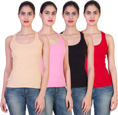 

2 Day Solid Women's Round Neck Multicolor T-Shirt(Pack of 4), Baby pink;black;red;skin