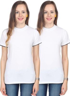 

Campus Sutra Solid Women's Round Neck White T-Shirt(Pack of 2)