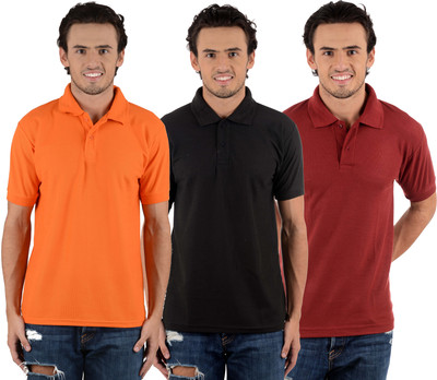 

Blaze Solid Men's Polo Neck Multicolor T-Shirt(Pack of 3, Black;maroon;orange