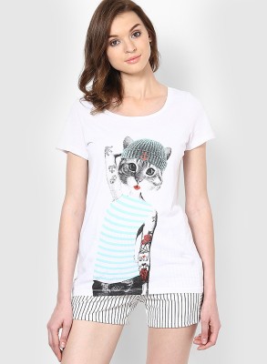 

Vero Moda Animal Print Women's Round Neck White T-Shirt, Bright white