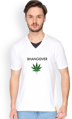 

Campus Sutra Printed Men V-neck White T-Shirt