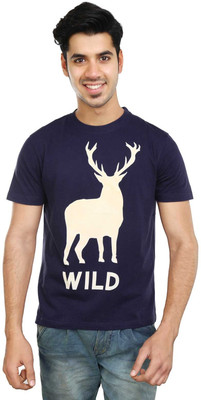 

Algotton Printed Men's Round Neck Dark Blue T-Shirt, Navy blue