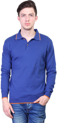 

Kalt Solid Men Polo Neck Blue T-Shirt