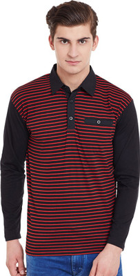 HYPERNATION Striped Men Polo Neck Red, Black T-Shirt
