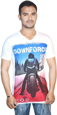 

Harsha Printed Men' V-neck White T-Shirt