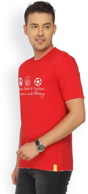 Campus Sutra Printed Men Round Neck Red T-Shirt