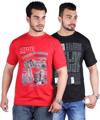 

Shineway Graphic Print Men's Round Neck Multicolor T-Shirt(Pack of 2, Black;red