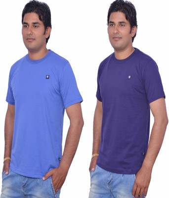 

Leaf Solid Men's Round Neck Light Blue, Purple T-Shirt(Pack of 2)