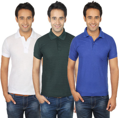 

Quetzal Solid Men's Polo Neck Multicolor T-Shirt(Pack of 3, Blue;green;white