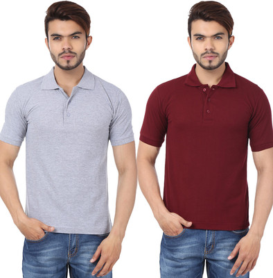 

Weardo Solid Men's Polo Neck Maroon, Grey T-Shirt(Pack of 2, Grey;maroon
