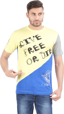 

Al-Harsha Trend Printed Men's Round Neck Yellow, Blue T-Shirt, Blue;yellow