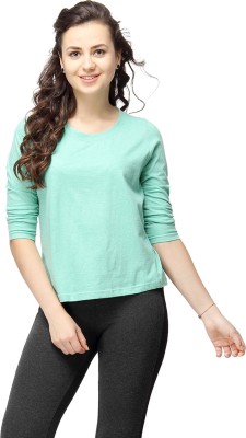 CAMPUS SUTRA Solid Women Round Neck Green T-Shirt