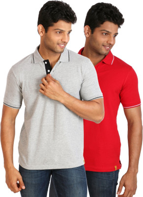 

Campus Sutra Solid Men Polo Neck Grey, Red T-Shirt(Pack of 2)