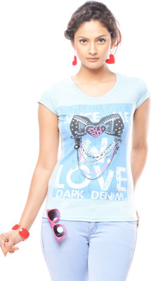 

Trendy Girlz Graphic Print Women's Round Neck Light Blue T-Shirt, Clearwater