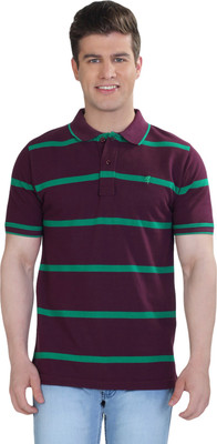 

The Cotton Company Striped Men's Polo Neck Purple, Green T-Shirt, Wine