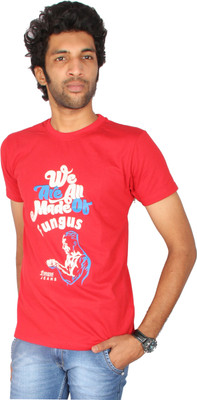 Fungus Printed Men's Round Neck Red T-Shirt