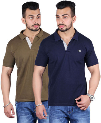 

Shineway Solid Men's Polo Neck Multicolor T-Shirt(Pack of 2, Coffee;navy