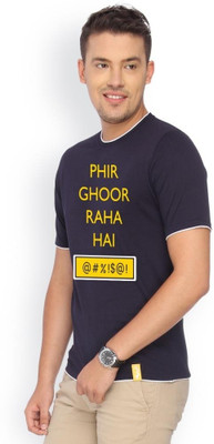 

Campus Sutra Printed Men Round Neck Blue T-Shirt