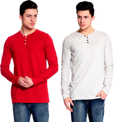 

Lemon & Vodka Solid Men's Henley Red, Grey T-Shirt(Pack of 2)