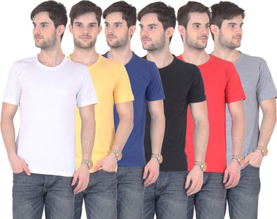

E'Hiose Solid Men's Round Neck Multicolor T-Shirt(Pack of 6, Black;blue;grey;red;white;yellow