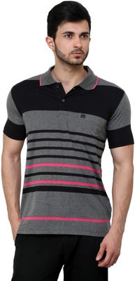 

Cotton County Premium Striped Men's Flap Collar Neck Black T-Shirt