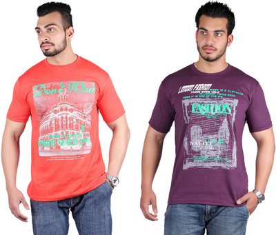 

Shineway Printed Men's Round Neck Multicolor T-Shirt(Pack of 2