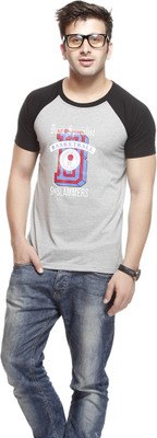 

Gritstones Printed Men' Round Neck Black, Grey T-Shirt, Grey melange