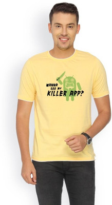 

Campus Sutra Printed Men Round Neck Yellow T-Shirt