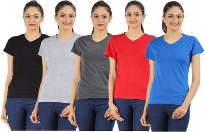 Ap'pulse Solid Women V Neck Red, Blue, Black, Grey T-Shirt