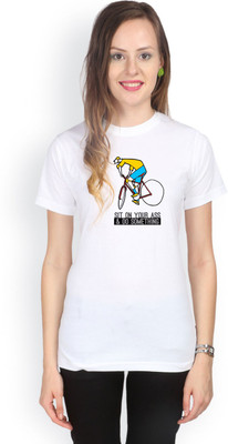 

Campus Sutra Printed Women' Round Neck White T-Shirt