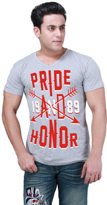 

Inkovy Graphic Print Men' V-neck Grey T-Shirt