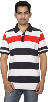 

Red Line Striped Men's Polo Neck Multicolor T-Shirt, White