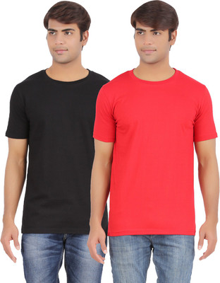

Ap'pulse Solid Men's Round Neck Black, Red T-Shirt(Pack of 2)