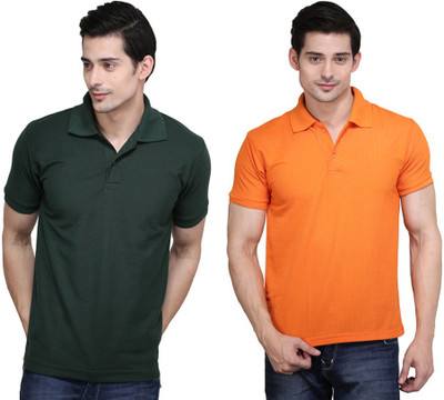

Ilbies Solid Men' Polo Neck Multicolor T-Shirt(Pack of 2, Dark green - orange