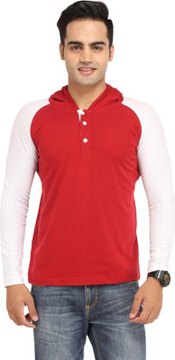 

Leana Solid Men's Hooded Maroon, White T-Shirt