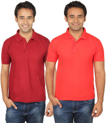 

Quetzal Solid Men's Polo Neck Maroon, Red T-Shirt(Pack of 2