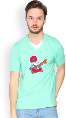 

Campus Sutra Solid Men V-neck Green T-Shirt, Sea green