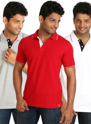 

Campus Sutra Solid Men Polo Neck Grey, White, Red T-Shirt(Pack of 3)