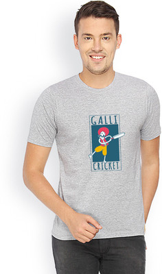 

Campus Sutra Printed Men Round Neck Grey T-Shirt