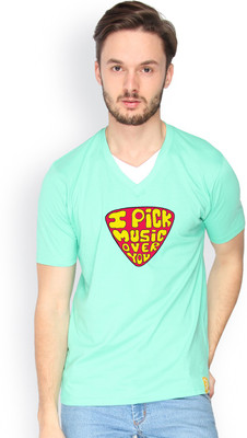 

Campus Sutra Solid Men V-neck Green T-Shirt, Sea green