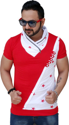 

Black Collection Printed Men's Flap Collar Neck Red T-Shirt
