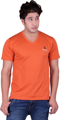 Sellsy Solid Men's V-neck Orange T-Shirt