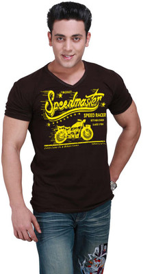 

Inkovy Graphic Print Men' V-neck Brown T-Shirt
